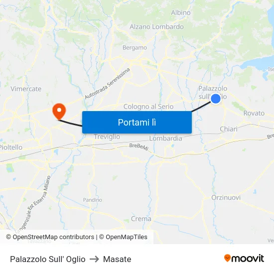 Palazzolo Sull' Oglio to Masate map