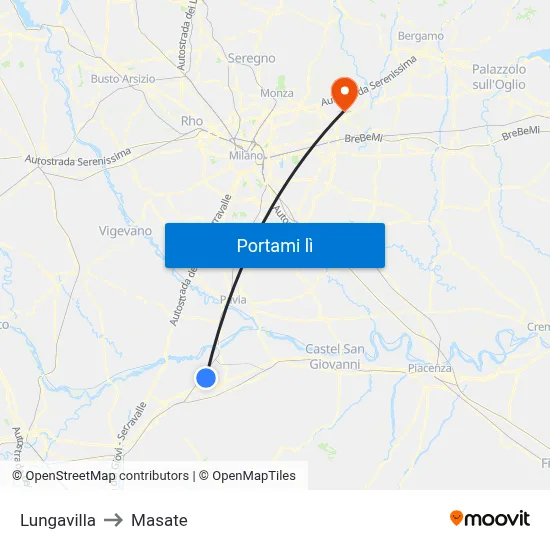 Lungavilla to Masate map