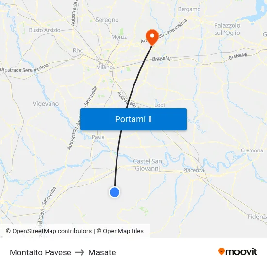 Montalto Pavese to Masate map