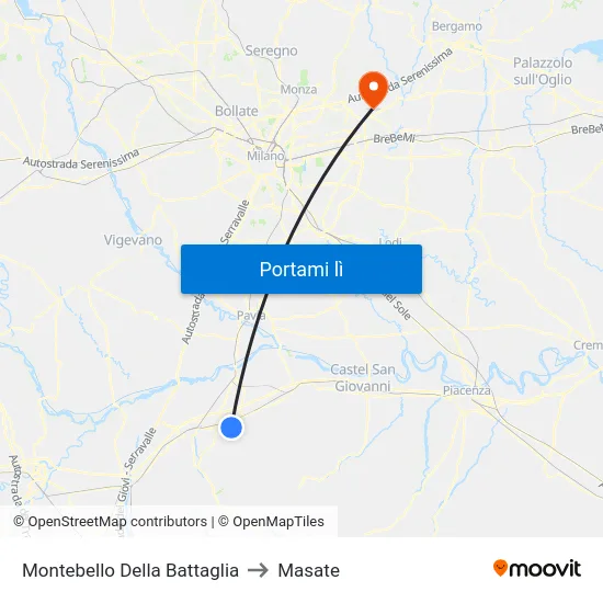 Montebello Della Battaglia to Masate map