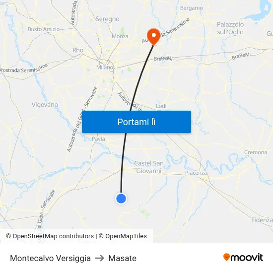 Montecalvo Versiggia to Masate map