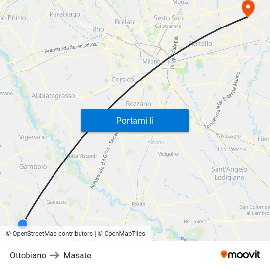 Ottobiano to Masate map