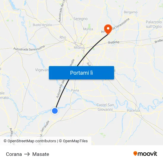 Corana to Masate map