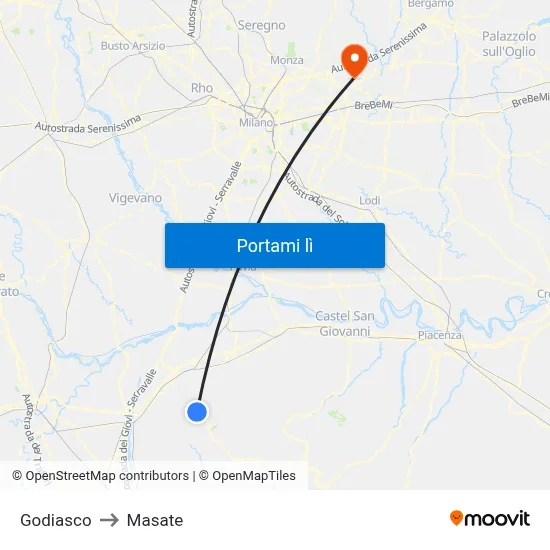 Godiasco to Masate map
