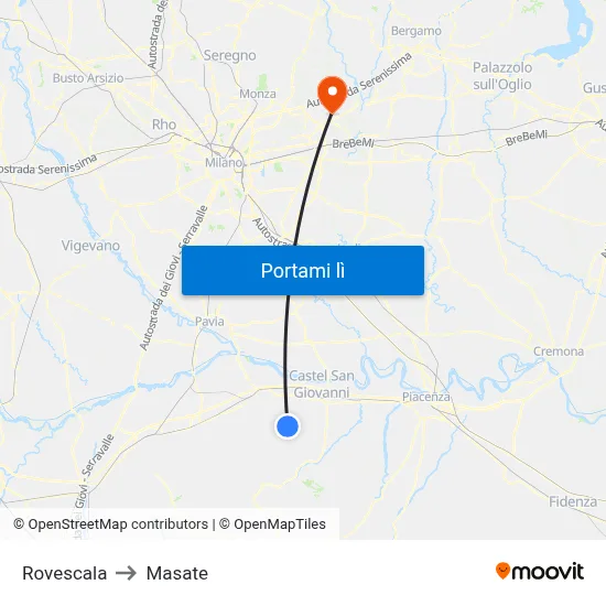Rovescala to Masate map