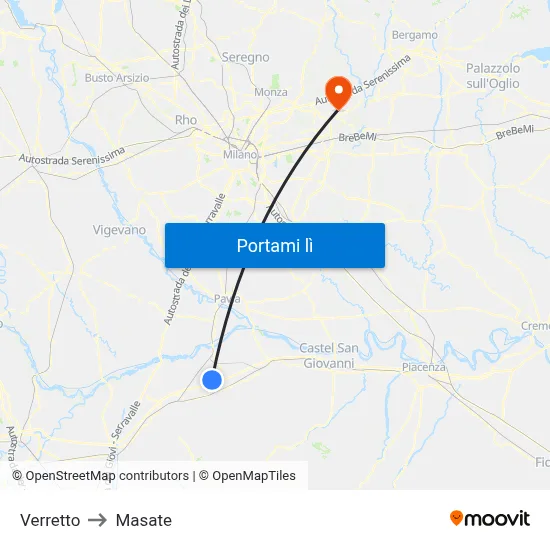 Verretto to Masate map