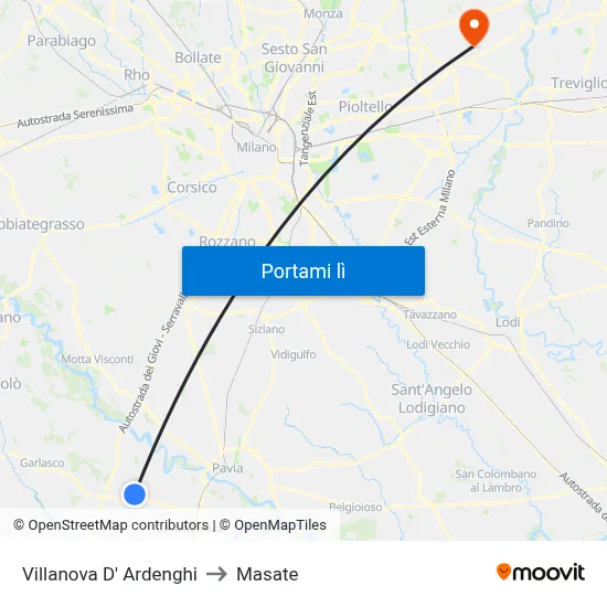 Villanova D' Ardenghi to Masate map