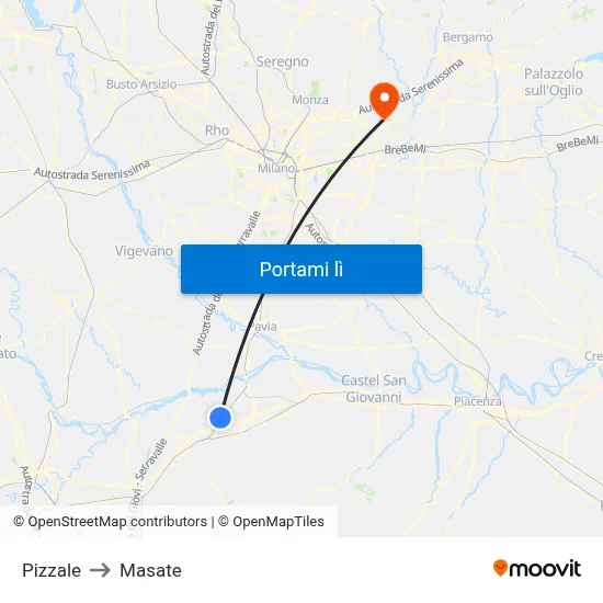 Pizzale to Masate map