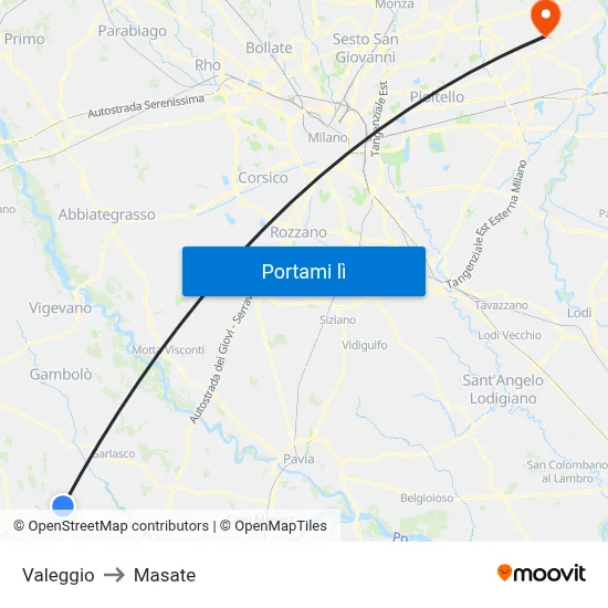 Valeggio to Masate map