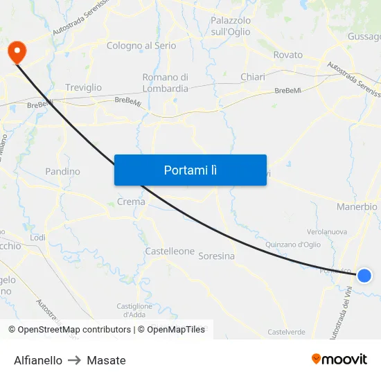 Alfianello to Masate map