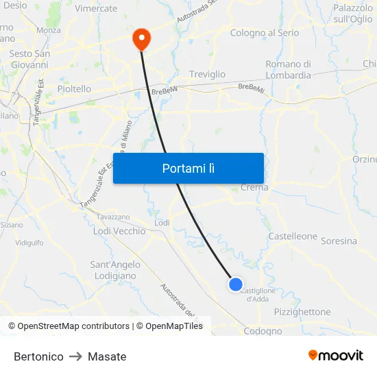 Bertonico to Masate map