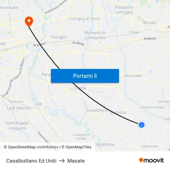 Casalbuttano Ed Uniti to Masate map