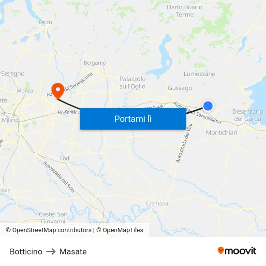 Botticino to Masate map