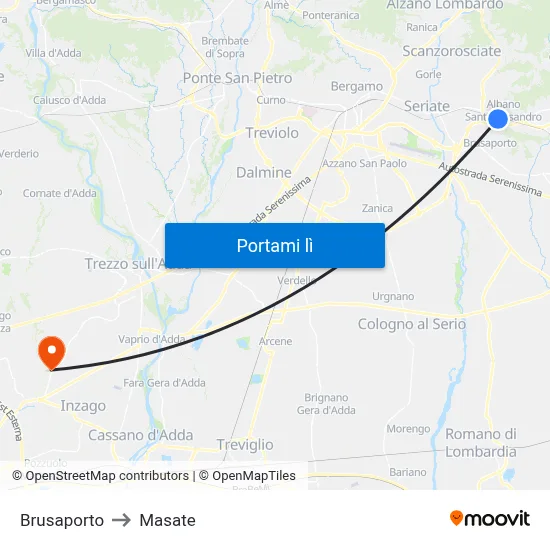 Brusaporto to Masate map