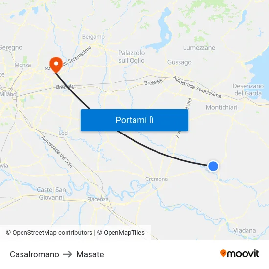 Casalromano to Masate map