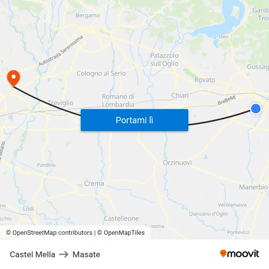 Castel Mella to Masate map