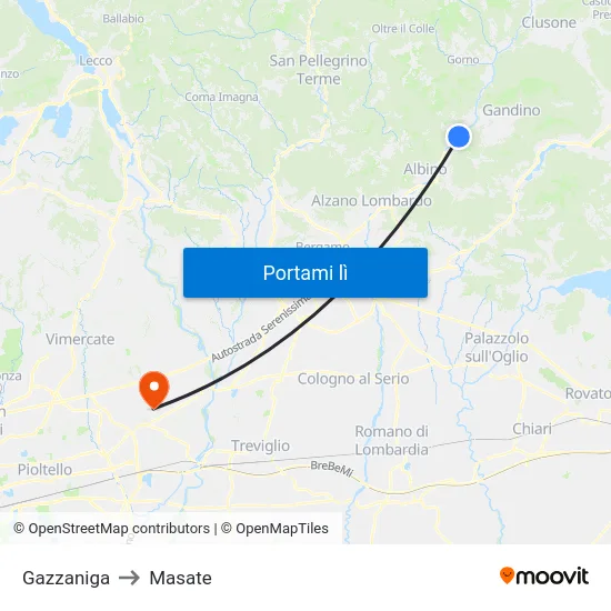 Gazzaniga to Masate map
