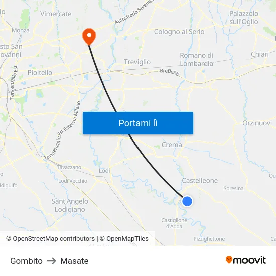 Gombito to Masate map