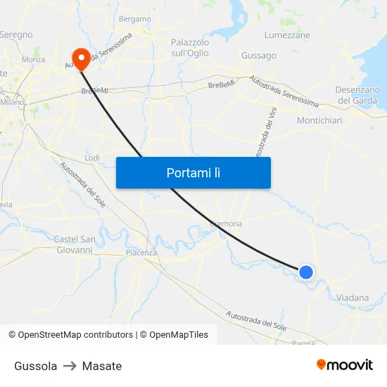 Gussola to Masate map