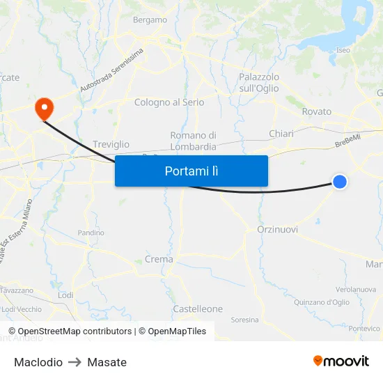 Maclodio to Masate map