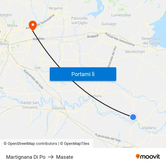 Martignana Di Po to Masate map