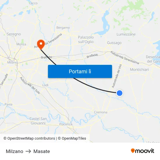 Milzano to Masate map