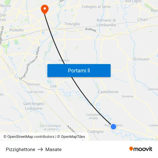 Pizzighettone to Masate map