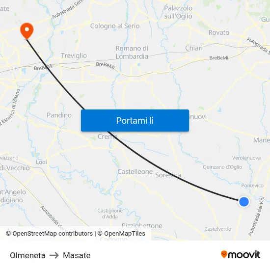 Olmeneta to Masate map