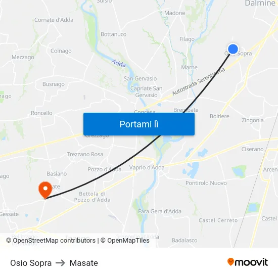 Osio Sopra to Masate map