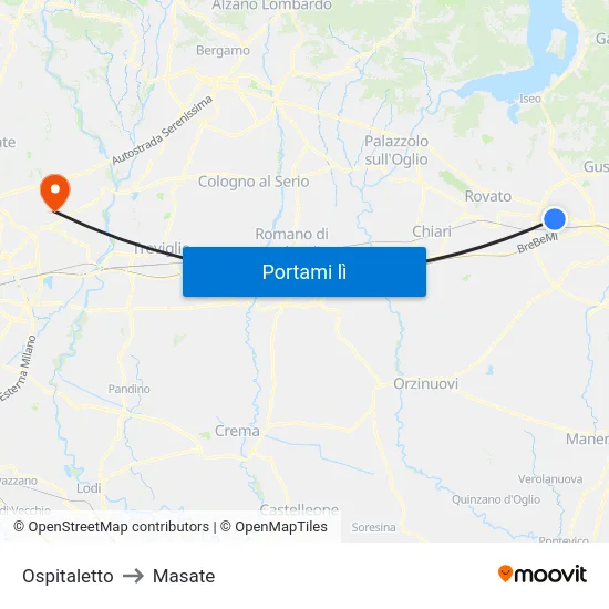 Ospitaletto to Masate map