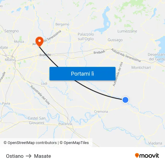 Ostiano to Masate map