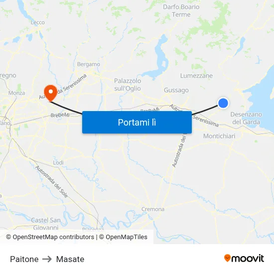 Paitone to Masate map