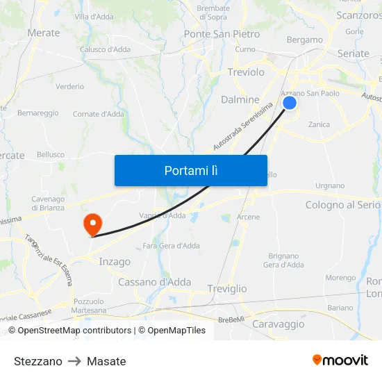 Stezzano to Masate map