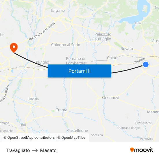 Travagliato to Masate map