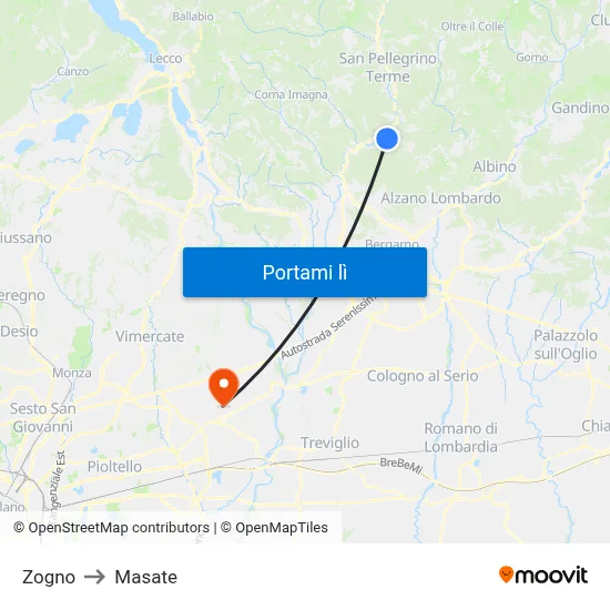 Zogno to Masate map