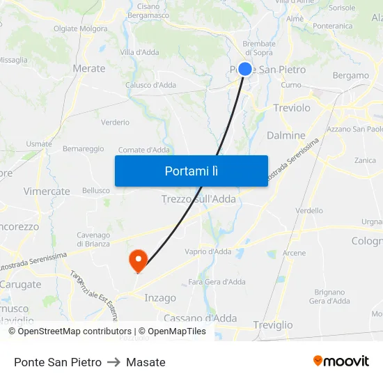Ponte San Pietro to Masate map