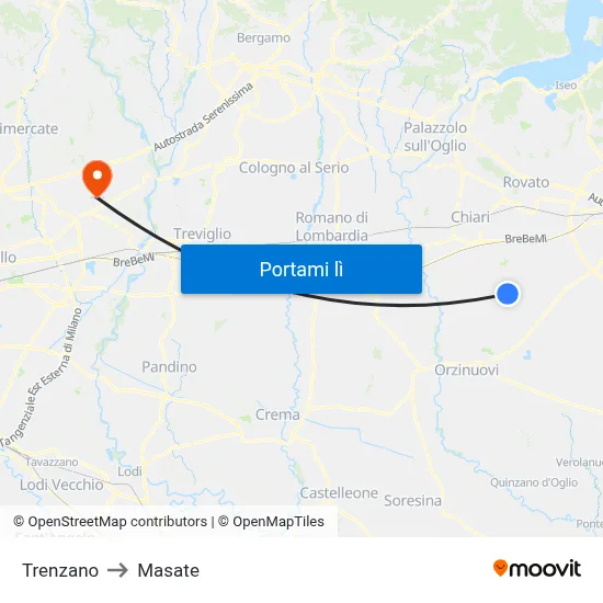 Trenzano to Masate map