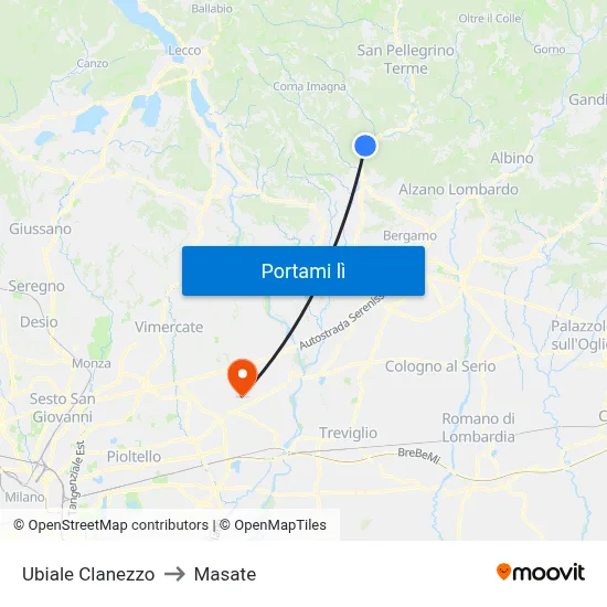 Ubiale Clanezzo to Masate map