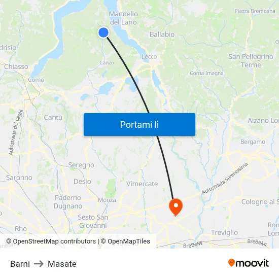 Barni to Masate map