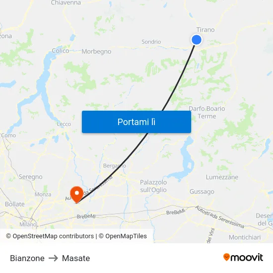 Bianzone to Masate map