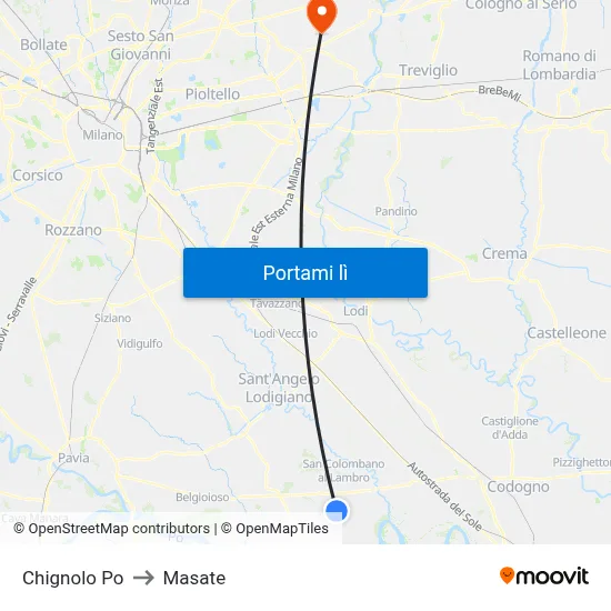 Chignolo Po to Masate map