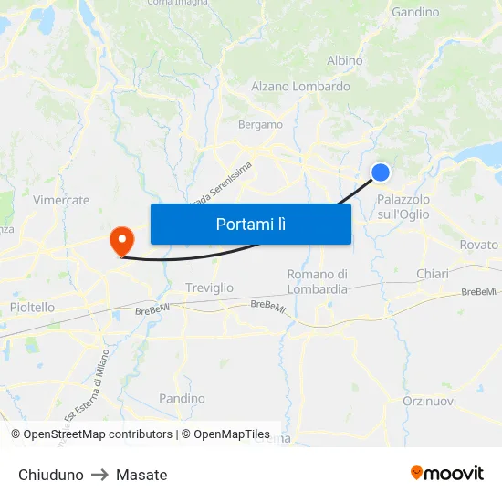 Chiuduno to Masate map