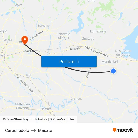 Carpenedolo to Masate map