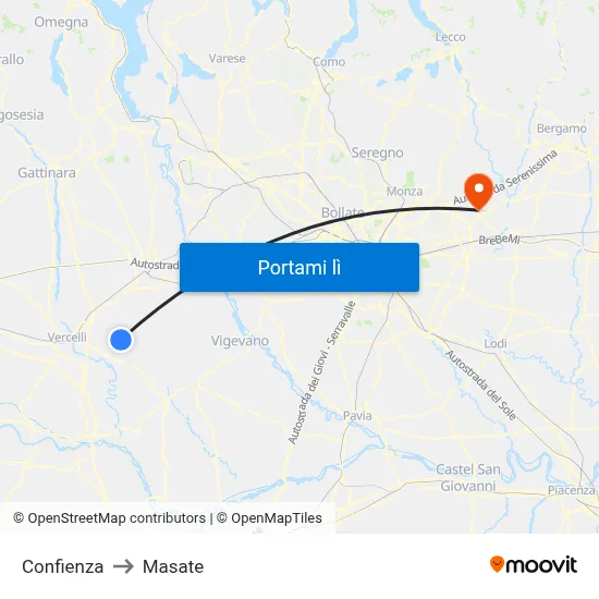 Confienza to Masate map