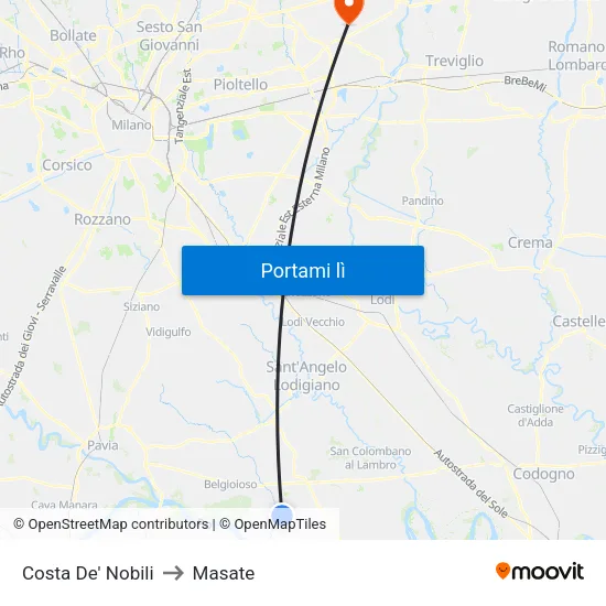 Costa De' Nobili to Masate map