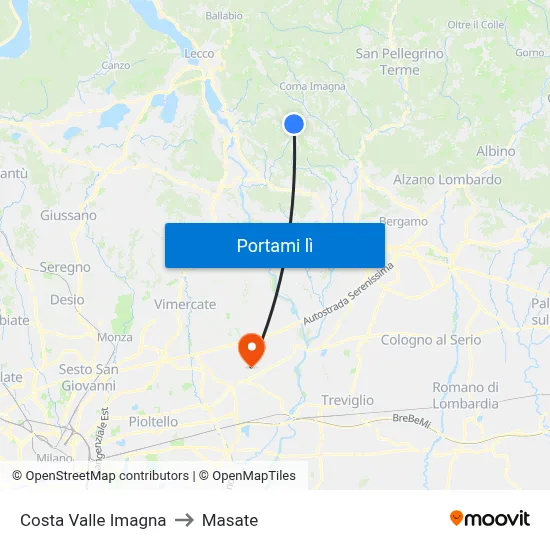 Costa Valle Imagna to Masate map