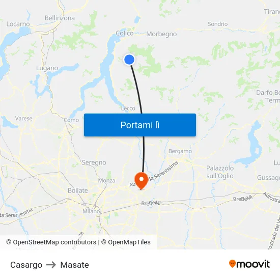 Casargo to Masate map