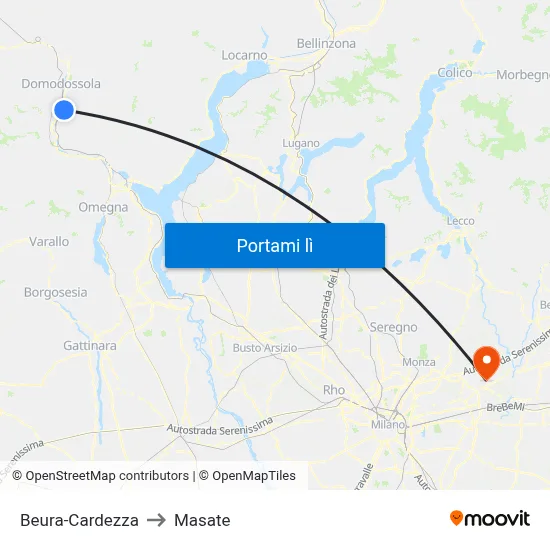 Beura-Cardezza to Masate map