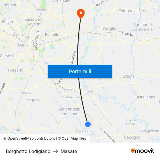 Borghetto Lodigiano to Masate map