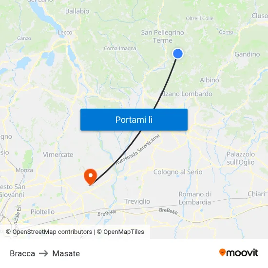 Bracca to Masate map